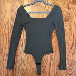 Madewell Square-Neck Thong Bodysuit Green Sz XS